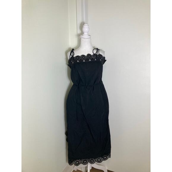 Sea Black Linen Spaghetti Tie Strap Dress Sz S - Picture 2 of 3